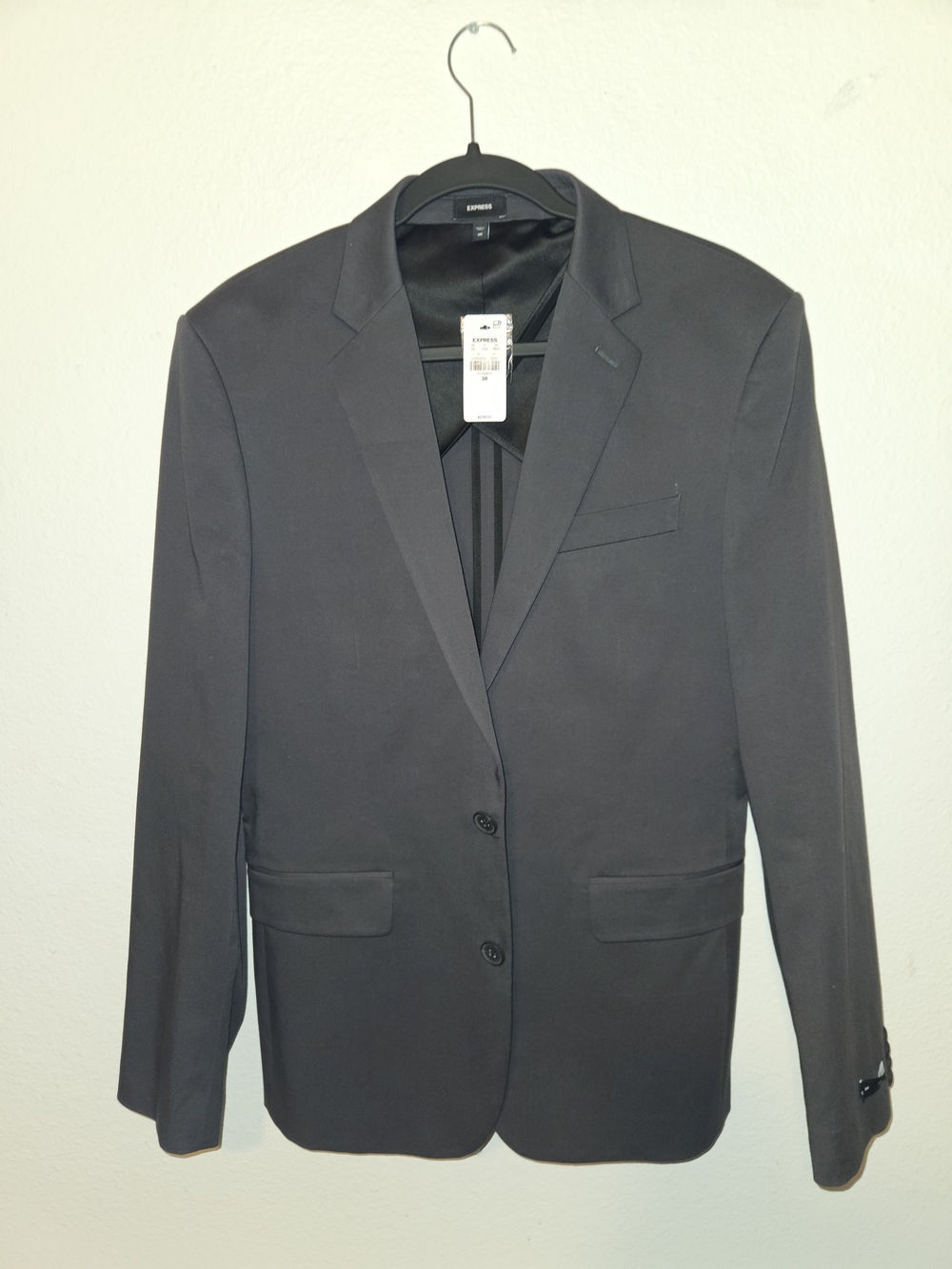 NWT Express Extra Slim Slate Gray Stretch Cotton Suit Jacket Size 38R.